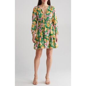 Taylor Floral Long Sleeve Smocked Fit & Flare Dress size 8